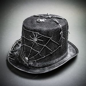 Steampunk Gothic Top Hat with Skull & Spider Web